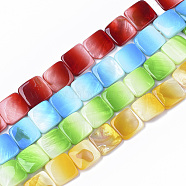 Spray Paint Freshwater Shell Charms, Square, Mixed Color, 14.5~15.5x14.5~15.5x2.5~4mm, Hole: 1mm, about 26pcs/Strand, 14.80 inch~15.47 inch(SHEL-T013-005)