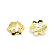 6-Petal Brass Tiny Flower Bead Caps, Fancy Bead Caps, Golden, 5x1mm, Hole: 1mm(KK-O043-05G)