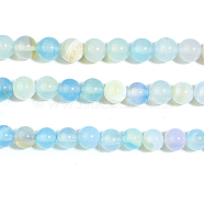 Natural Striped Agate/Banded Agate Bead Strands, Round, Dyed & Heated, Aquamarine, 8mm, Hole: 1mm, about 47~48pcs/strand, 14.5 inch(G-K155-A-8mm-04)