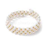 Glass Rondelle Beaded Wrap Style Bracelet, Triple Layer Bracelet, White, Inner Diameter: 2-1/8 inch(5.4cm)(BJEW-JB09965-01)