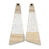 Wooden Pendants, Resin and Gold Foil, Triangle, Clear AB, 57x19x4mm, Hole: 2mm(FIND-B042-01B)