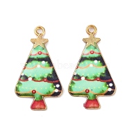 Christmas Theme Rack Plating Alloy Pendants, with Enamel, Golden, Christmas Trees Charm, Pale Green, 31x17x1.5mm, Hole: 1.8mm(FIND-M020-02C-G)