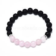 Natural Rose Quartz Beads Stretch Bracelets, with Synthetic Lava Rock Beads and Alloy Beads, Round, Inner Diameter: 2-1/8 inch(5.5cm), Beads: 8.5mm(BJEW-R309-02-A05)
