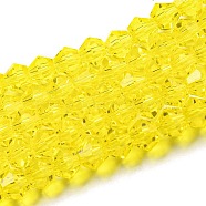 Transparent Glass Beads Strands, Faceted, Bicone, Yellow, 4x4mm, Hole: 0.8mm, about 82~85pcs/strand, 12.01~12.2 inch(30.5~31cm)(EGLA-A039-T4mm-D21)