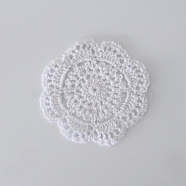 Cotton Braided Cup Mat, Woven Lace Coasters, Table Hot Pad, Home Decor, Flower, White, 100~120x3mm(AJEW-WH0304-02)