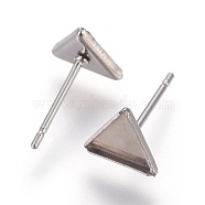 304 Stainless Steel Stud Earrings Findings, Triangle, Stainless Steel Color, Tray: 8x7mm, 12.5x8mm, Pin: 0.7mm(STAS-P227-05P)