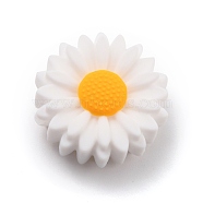 Food Grade Eco-Friendly Silicone Beads, Chewing Beads For Teethers, DIY Nursing Necklaces Making, Daisy, White, 22x8.5mm, Hole: 2mm(SIL-F002-14C)