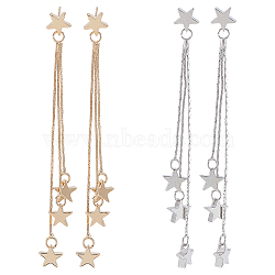 2 Pairs 2 Colors Alloy Star Tassel Dangle Stud Earrings for Women, Platinum & Light Gold, 87mm, Pin: 0.6mm, 1 Pairs/color(EJEW-AN0001-57)