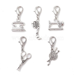 Alloy Pendant Decorations, with Alloy Lobster Claw Clasps, Tool theme, Antique Silver & Platinum, 32~44mm, 5pcs/set(HJEW-JM01795-S)