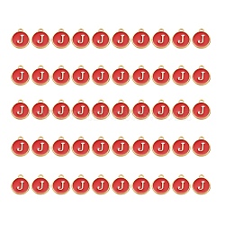 Golden Plated Alloy Charms, with Enamel, Enamelled Sequins, Flat Round, Red, Letter.I, 14x12x2mm, Hole: 1.5mm, 50pcs/Box(ENAM-SZ0001-25C-J)