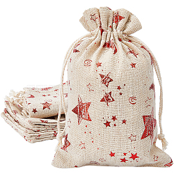 Christmas Jute Cloth Star Print Storage Pouches, Rectangle Drawstring Bags, for Candy Gift Bags, Red, 13x18cm(ABAG-WH0048-12B)