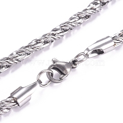 304 Stainless Steel Rope Chain Necklaces, with Lobster Claw Clasps, Stainless Steel Color, 23.8 inch(60.5cm)(NJEW-G340-23P)