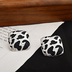 Leopard Print Brass Enamel Stud Earrings for Women, Matte Style, Real 22K Gold Plated, Square, 23x23mm(EJEW-U055-15B-S)