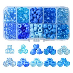 250Pcs Transparent & Opaque Acrylic Beads and Plastic Beads Kits, Mixed Shapes, Blue, 7x4mm, Hole: 1.5mm, 45pcs(DIY-FS0006-08)