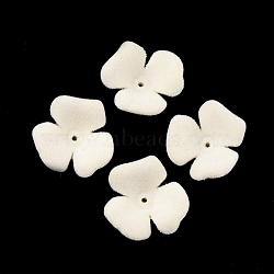 Flocky Acrylic Bead Caps, 3-Petal, Flower, Beige, 22x23x8mm, Hole: 1mm(X-OACR-T005-01-08)