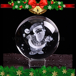 Christmas Inner Carving Santa Claus Glass Crystal Ball Diaplay Decoration, Fengshui Home Decor, Clear, 60mm(PW-WG3B8EC-01)