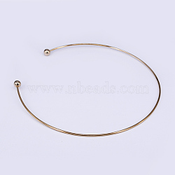 304 Stainless Steel Choker Necklaces, Rigid Necklaces, with Immovable Round Beads, Real 18K Gold Plated,  Inner Diameter: 14x14.5cm, 2mm(X-NJEW-O094-03)