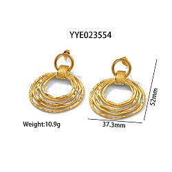 Fashionable Irregular Stainless Steel Stud Earrings for Women, Golden, Ring, 52x37.3mm(MT3122-11)