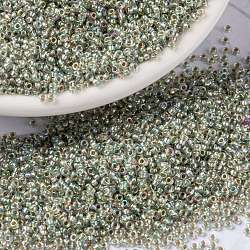 MIYUKI Round Rocailles Beads, Japanese Seed Beads, (RR3193) Silverlined Pale Moss Green AB, 15/0, 1.5mm, Hole: 0.7mm, about 5555pcs/bottle, 10g/bottle(SEED-JP0010-RR3193)