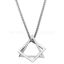 304 Stainless Steel Triangle & Rhombus Pendant Necklace with Box Chains, Punk Hip Jewelry for Women, Stainless Steel Color, 23.62 inch(60cm)(JN1045C)