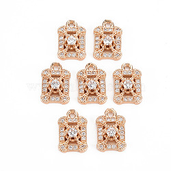 Rack Plating Brass Micro Pave Clear Cubic Zirconia Charms, Long-Lasting Plated, Cadmium Free & Lead Free, Rectangle, Light Gold, 12.5x8.5x3.5mm, Hole: 1.4mm(KK-T060-56-RS)