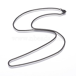 304 Stainless Steel Box Chain Necklaces, with Lobster Claw Clasp, Gunmetal, 23.62 inch(60cm), 2mm(NJEW-P250-02B-03)