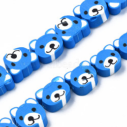 Handmade Polymer Clay Bead Strands, Bear Head, Dodger Blue, 7.5~10x9~11x4mm, Hole: 1.6mm, about 37~40pcs/strand, 13.58 inch~15.35 inch(34.5~39cm)(CLAY-S096-004-01E)