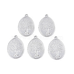 201 Stainless Steel Pendants, Oval with Tree of Life, Stainless Steel Color, 30x20.5x1.5mm, Hole: 1.8mm(STAS-T063-188P)