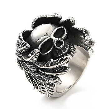 316 Stainless Steel Ring, Finger Ring for Men Women, Skull, Halloween Theme, Antique Silver, Size 8, 6.2~14mm, Inner Diameter: 17.8mm