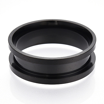 201 Stainless Steel Grooved Finger Ring Settings, Ring Core Blank, for Inlay Ring Jewelry Making, Electrophoresis Black, Inner Diameter: 21mm
