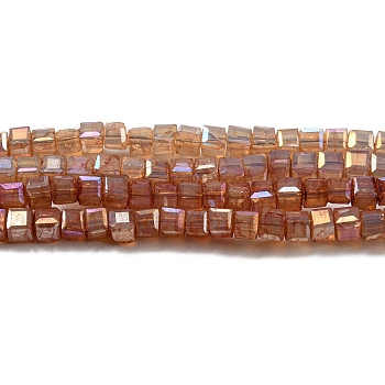 Baking Painted Glass Beads Strands, Imitation Jaed, AB Color, Faceted, Cube, Chocolate, 2.5x2.5x2.5mm, Hole: 0.8mm, about 191~193pcs/strand, 18.11~18.50 inch(46~47cm)