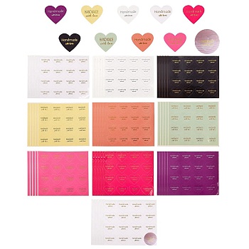 10 Colors Valentine's Day Sealing Stickers, Label Paster Picture Stickers, for Gift Packaging, Heart with Word Handmade with Love, Mixed Color, 28x32mm, 24pcs/color, 240pcs/set