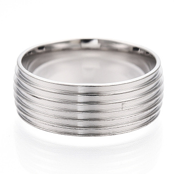 201 Stainless Steel Grooved Finger Ring Settings, Ring Core Blank for Enamel, Stainless Steel Color, 8mm, Size 9, Inner Diameter: 19mm