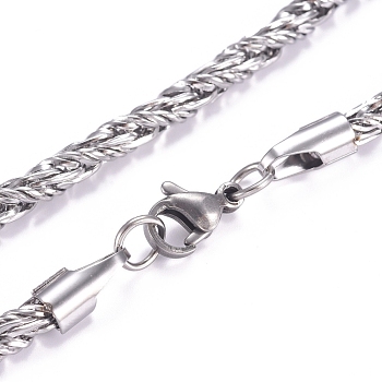 304 Stainless Steel Rope Chain Necklaces, with Lobster Claw Clasps, Stainless Steel Color, 23.8 inch(60.5cm)
