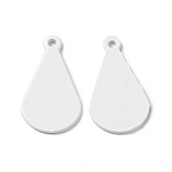 Spray Painted 201 Stainless Steel Pendants, Teardrop Charm, White, 19x11x1mm, Hole: 1.4mm