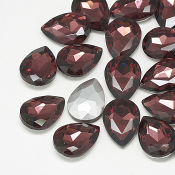 Pointed Back Glass Rhinestone Cabochons, Back Plated, Faceted, teardrop, Burgundy, 18x13x5mm