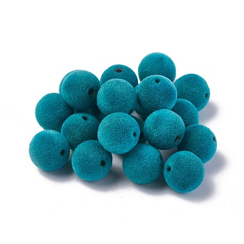 Flocky Acrylic Beads, Round, Dark Turquoise, 10mm, Hole: 2mm
