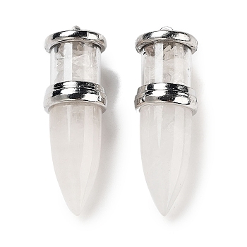 Natural Quartz Crystal Pointed Big Pendants, Rock Crystal Bullet Charms with Stainless Steel Color Plated Stainless Steel Findings, 51.5x16.5mm, Hole: 6x4.5mm