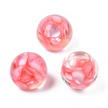 Transparent Acrylic Cabochons, with Shell, Round, Light Coral, 16x12mm