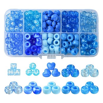 250Pcs Transparent & Opaque Acrylic Beads and Plastic Beads Kits, Mixed Shapes, Blue, 7x4mm, Hole: 1.5mm, 45pcs