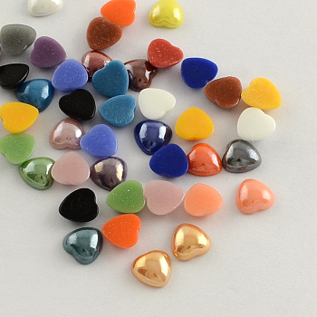 Pearlized Plated Opaque Glass Cabochons, Heart, Mixed Color, 6x6x2.5mm
