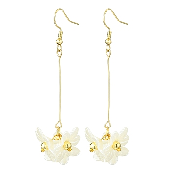 Brass with ABS Imitation Pearl Earrings for Women, Flower, Golden, 68.5x22mm