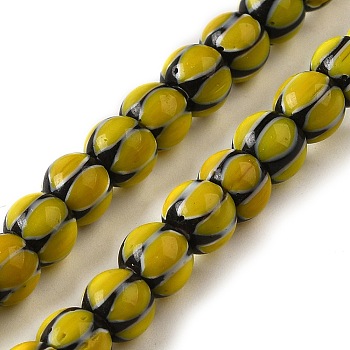 Handmade Lampwork Beads, Drum with Eye Pattern, Yellow, 6~7x3.5mm, Hole: 1.8~2mm, about 129~134pcs/strand, 25.51~25.98''(64.8~66cm)