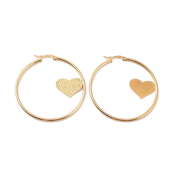 Vacuum Plating 201 Stainless Steel Heart Asymmetrical Earrings with 304 Stainless Steel Pin for Women, Golden, 12 Gauge, 53x50x2mm, Pin: 0.7mm