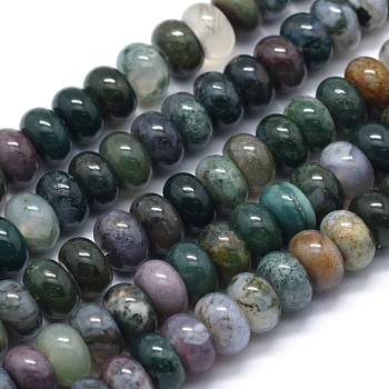 Natural Indian Agate Beads Strands, Rondelle, 8x5mm, Hole: 1mm, about 74pcs/strand, 15.15 inch(38.5cm)