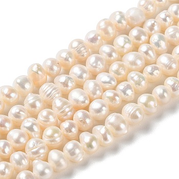 Natural Cultured Freshwater Pearl Beads Strands, Potato, Grade A+, PapayaWhip, 5~7x5~6mm, Hole: 0.6mm, about 65pcs/strand, 13.58 inch(34.5cm)