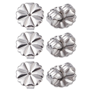 304 Stainless Steel Friction Ear Nuts, Flower, Stainless Steel Color, 10x10.5x4.5mm, Hole: 1mm