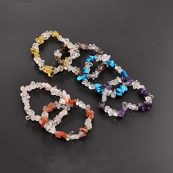 Chips Gemstone Beaded Stretch Bracelets, Natural & Synthetic Mixed Stone, 50mm
