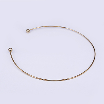 304 Stainless Steel Choker Necklaces, Rigid Necklaces, with Immovable Round Beads, Real 18K Gold Plated,  Inner Diameter: 14x14.5cm, 2mm
