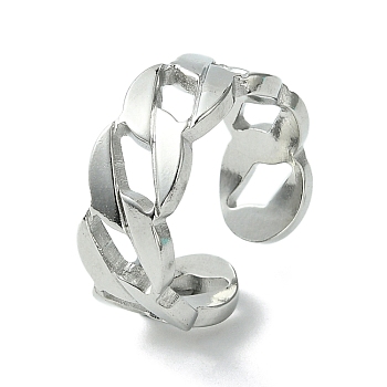 304 Stainless Steel Open Cuff Ring, Hollow Curb Chains Shape, Stainless Steel Color, US Size 6 1/2(16.9mm)